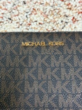 Michael Kors Brown and Black MK Logo Bifold Wallet with Gold Logo